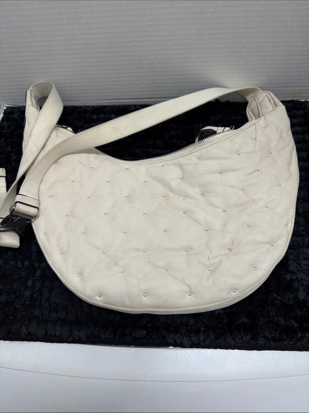 rag & bone Cream Crescent Shoulder Bag with Stud Accents